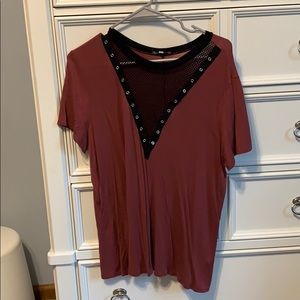 Maroon fish net top